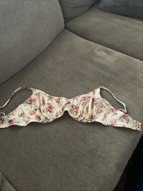 Shade & Shore White Bikini Top with Pink and Yellow Floral Trim